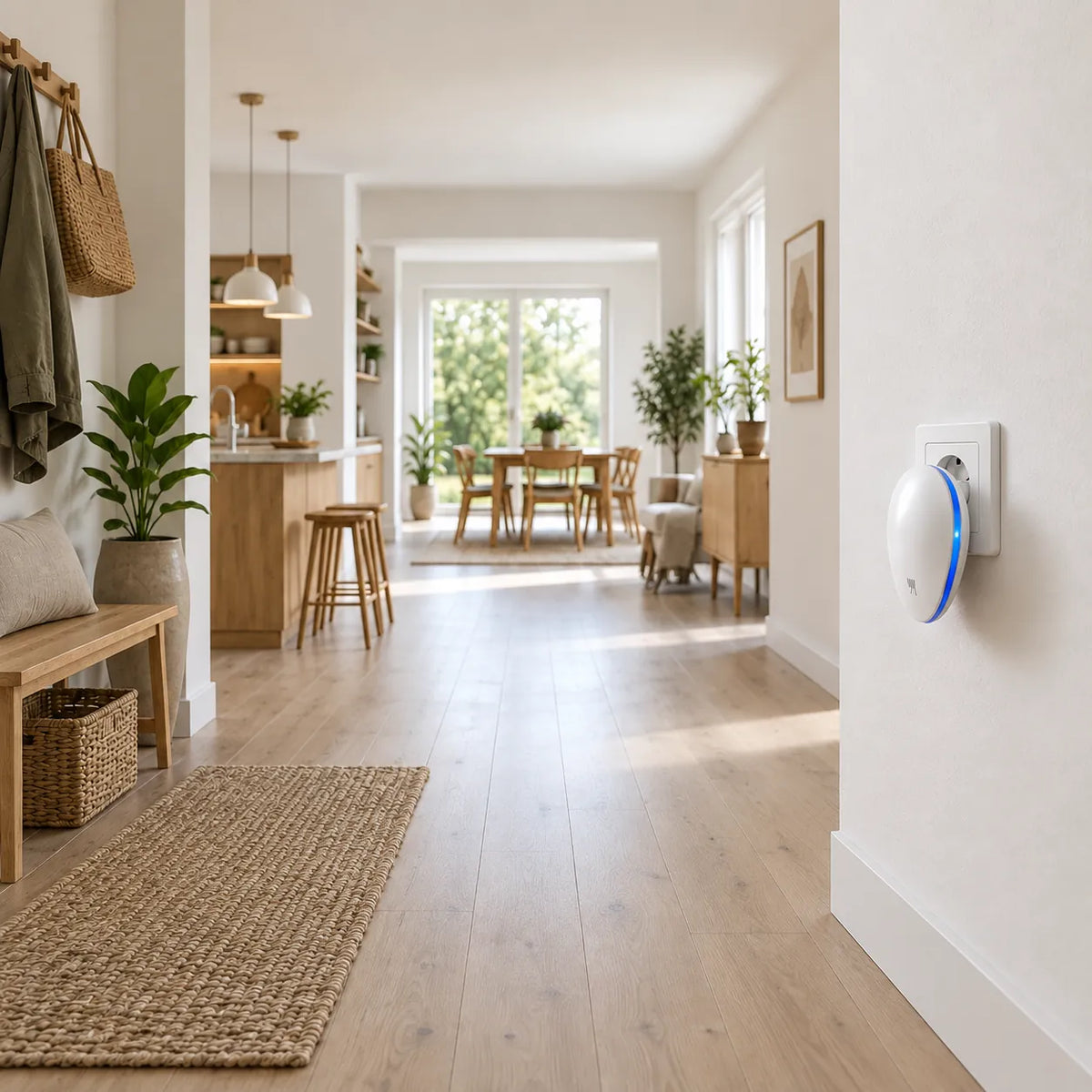 Ingresso luminoso con parquet di rovere e PestGuard nella presa lungo la parete